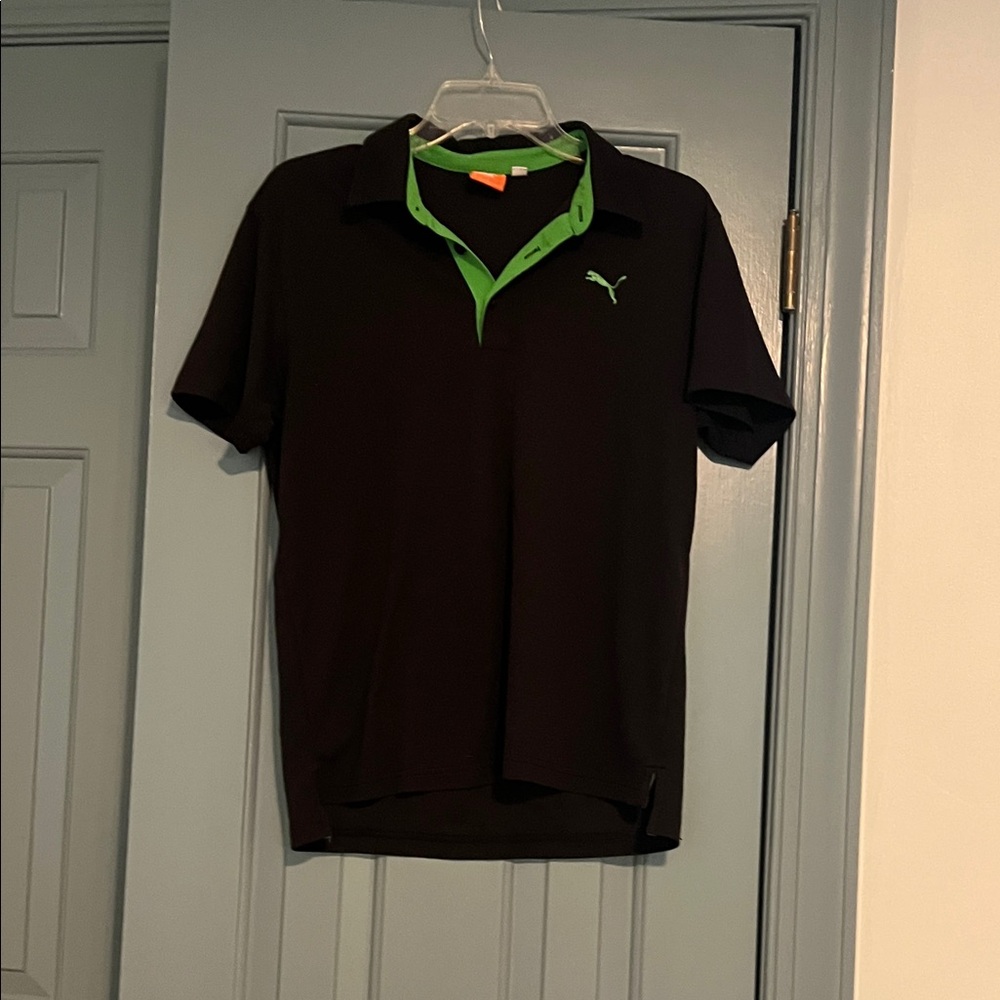 Puma Black and Green Polo Shirt Breathable Comfort
